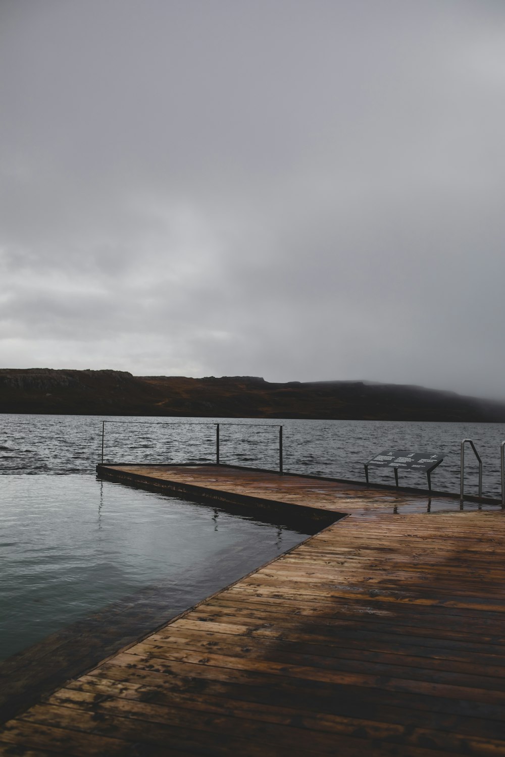 a wooden dock sitting next to a body of water