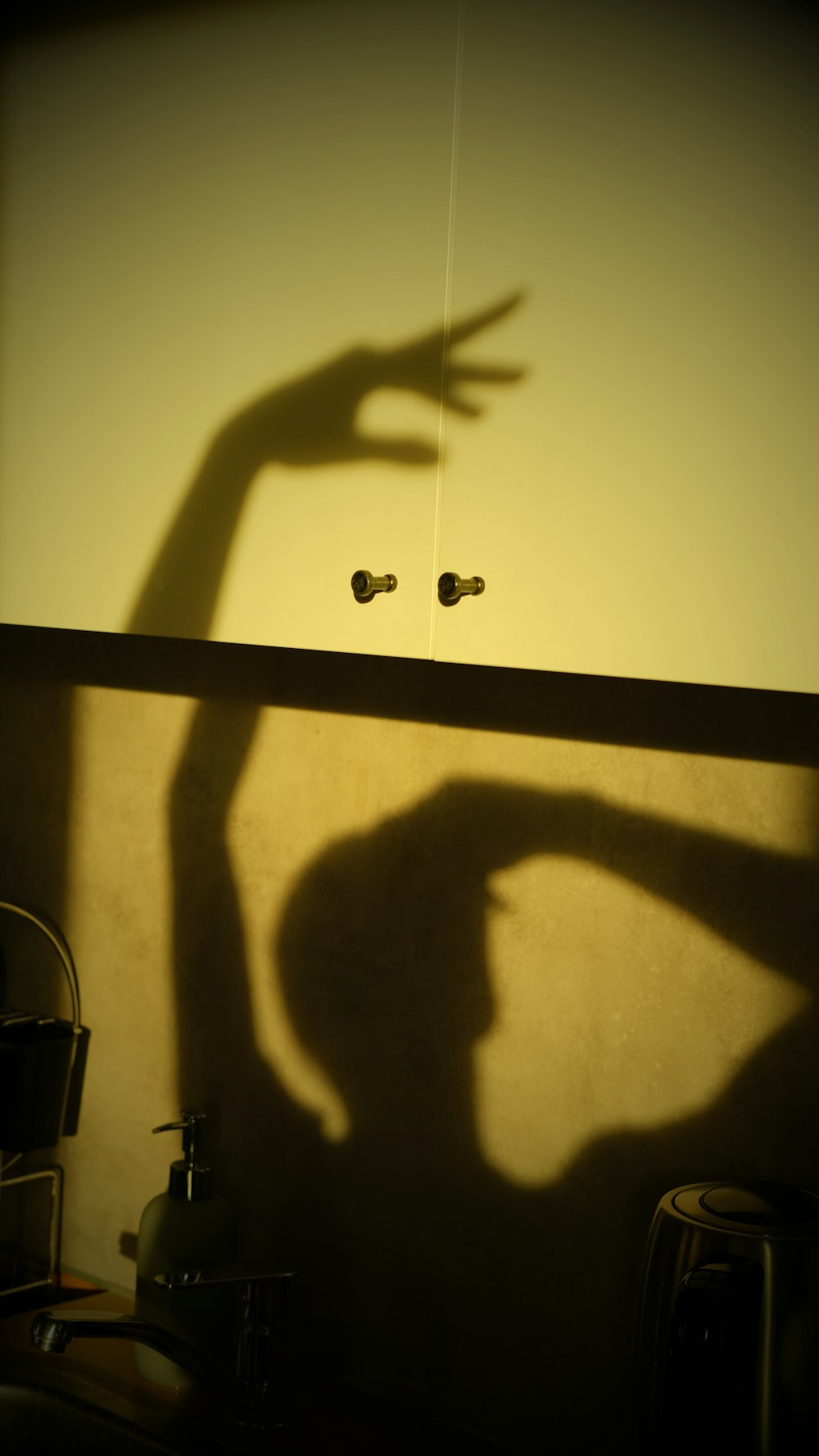 una sombra de una persona parada frente a una pared