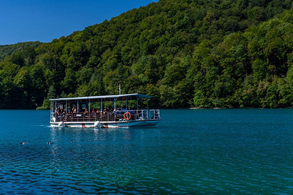 a boat with people on it is in the water