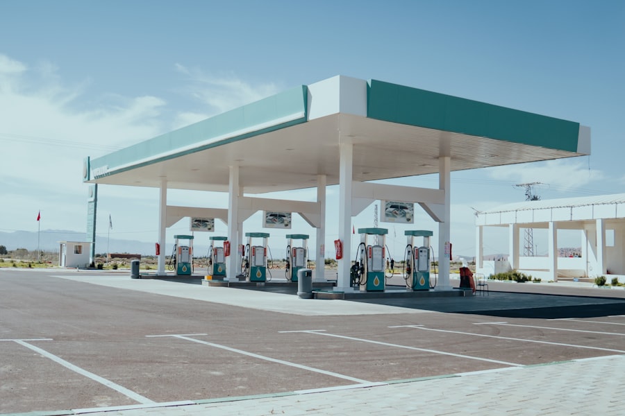 Petrol fuel station forecourt