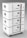 A stack of four white rectangular units with handles and various connectors on the sides. Each unit has a digital display and several ports, knobs, and buttons. The casing is sleek and minimalistic, and the set is mounted on small wheels for mobility, suggesting a modular and portable design.