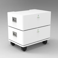Mobile locker unit on wheels for easy relocation in an office space.