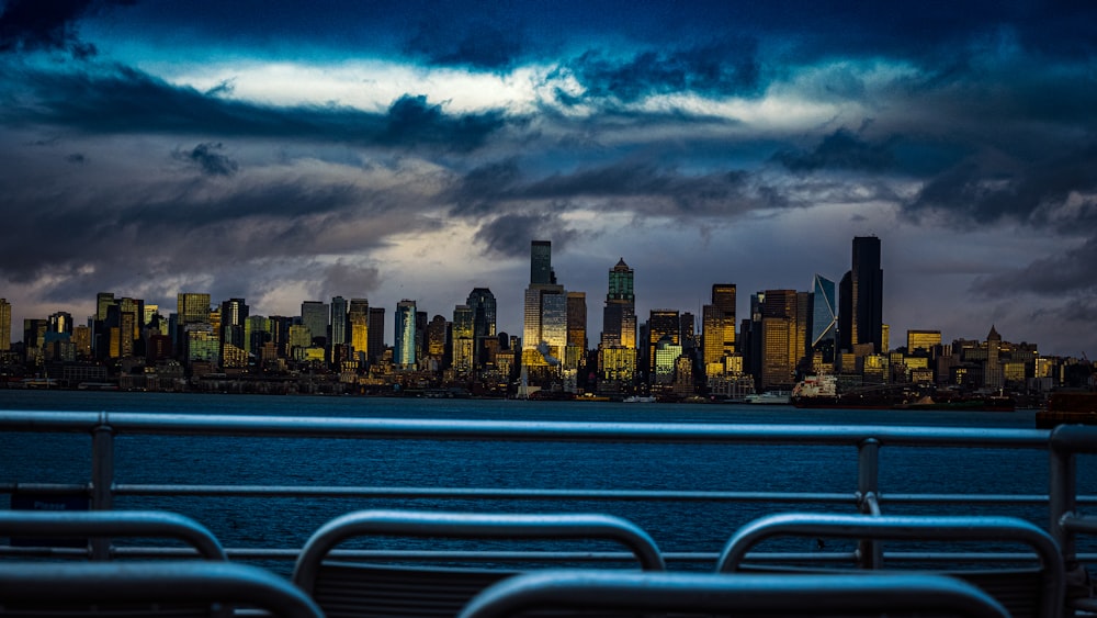 a view of a city at night from a boat