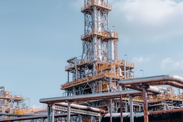 a factory with pipes and a sky background