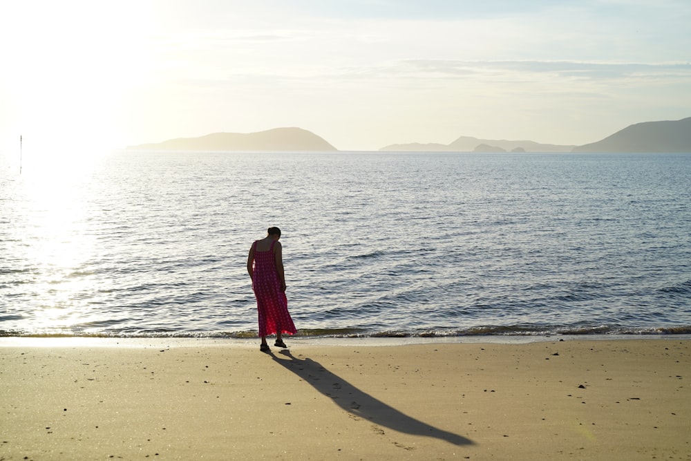 a person standing on a beach next to the ocean