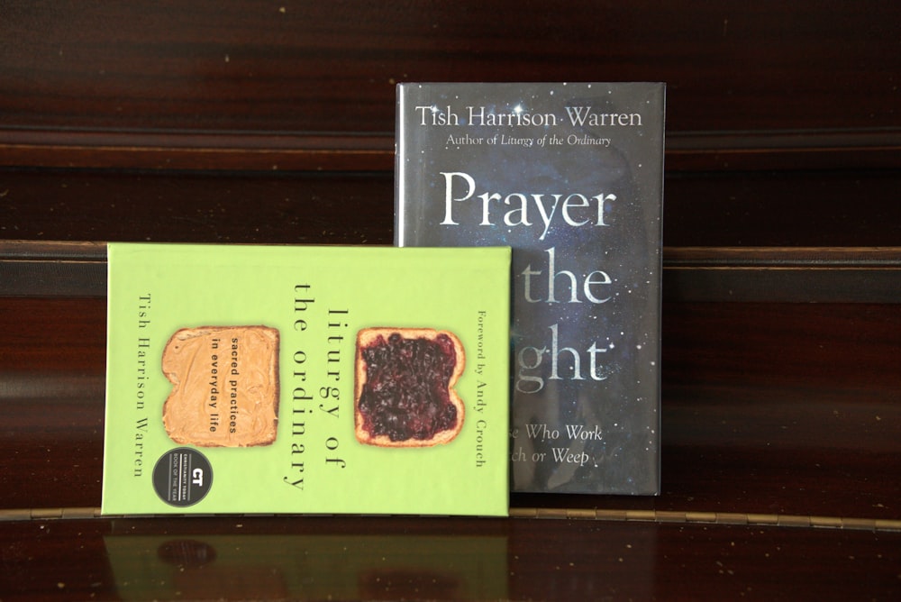 a book about prayer and a picture of a sandwich