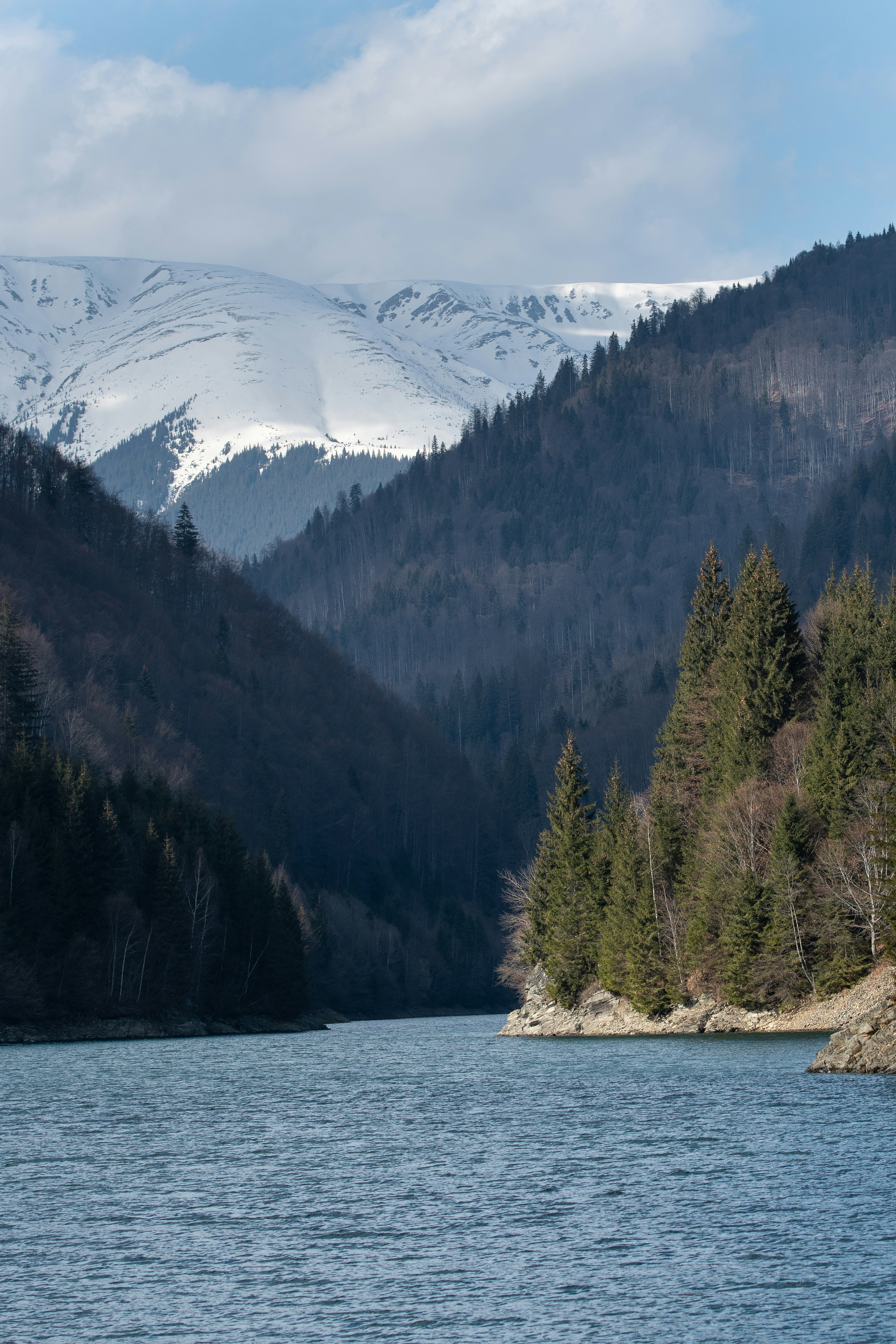 a large body of water surrounded by mountains