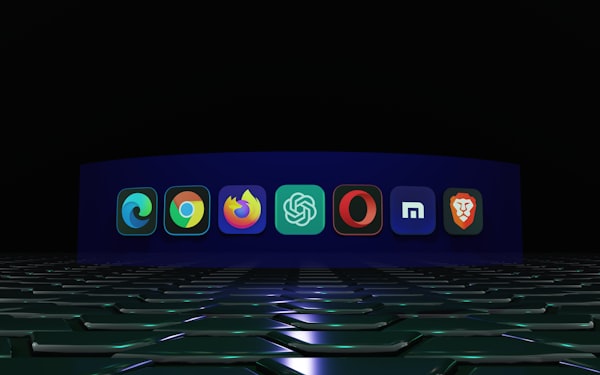 logos of all browsers with chat gpt in the middle