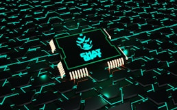 a computer chip that is glowing green in the dark