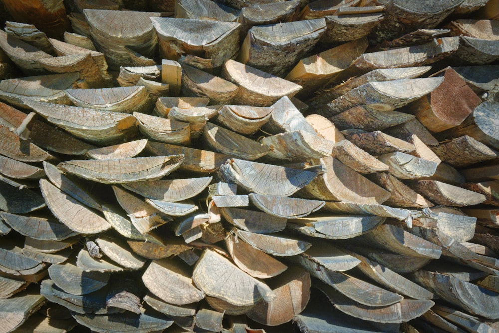 a pile of wood that has been cut into pieces