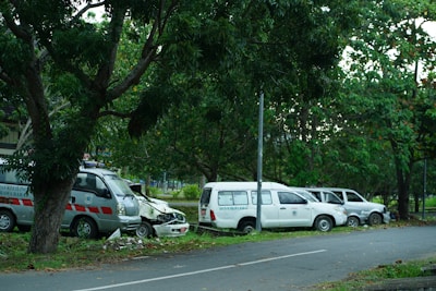 A fleet of Vikash Ambulance Service vehicles lined up, including road, train, and air ambulances.