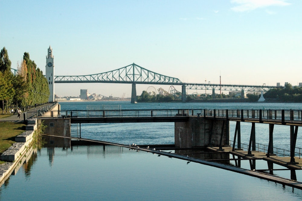 a view of a bridge over a body of water