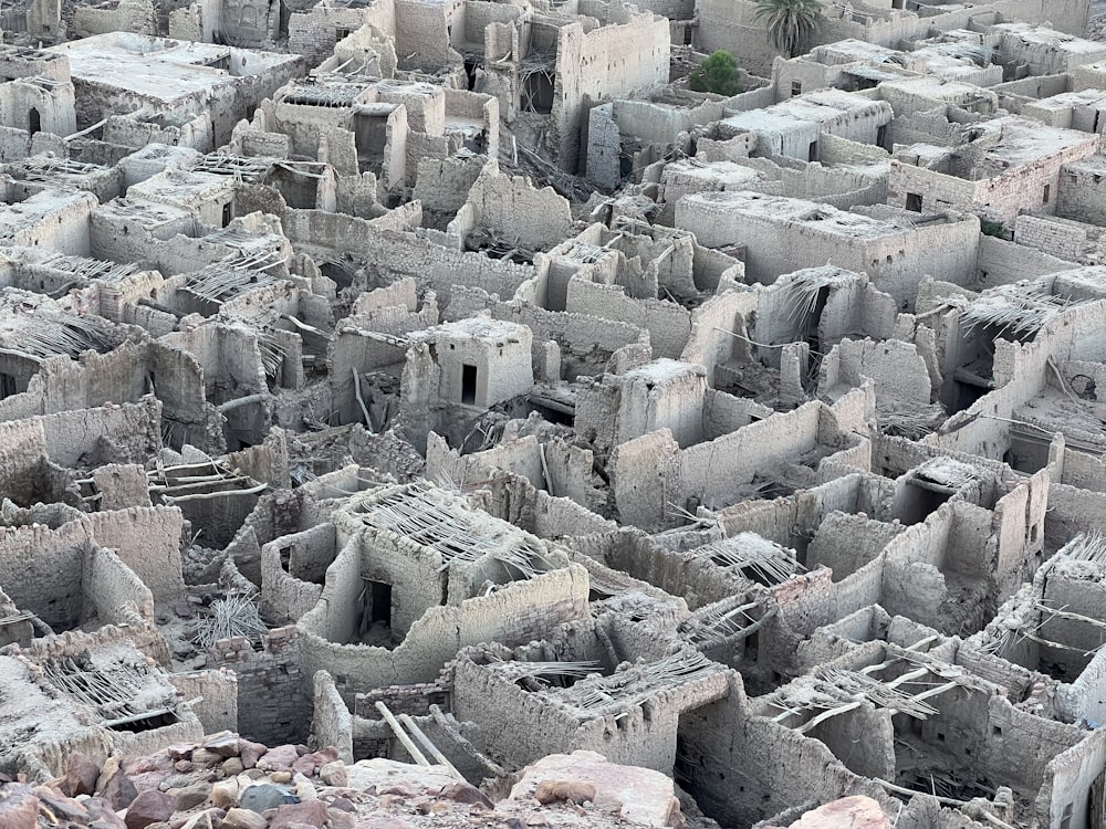 an aerial view of a large group of buildings