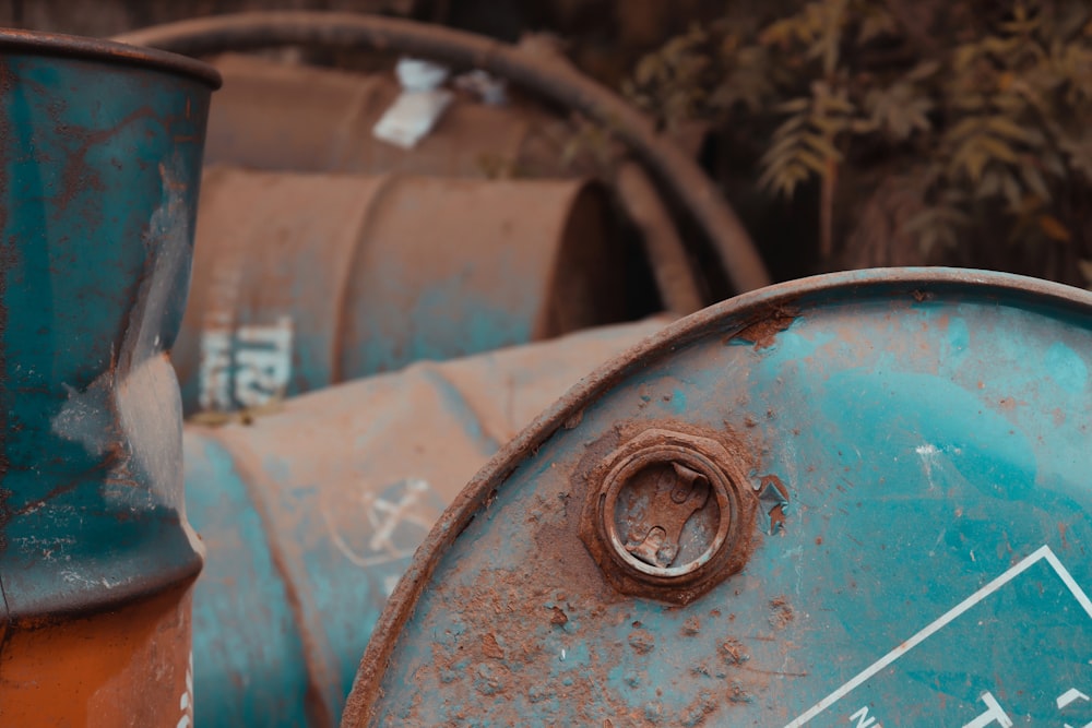 a close up of a blue and orange fire hydrant