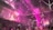 An indoor festival or celebration with people throwing vibrant pink and purple powder into the air. The area is packed with participants, and the scene is filled with colorful decorations. The setting has intricate architecture with balconies and chandeliers, giving it an old-world charm. The crowd is enthusiastic, with hands raised in joy and excitement.