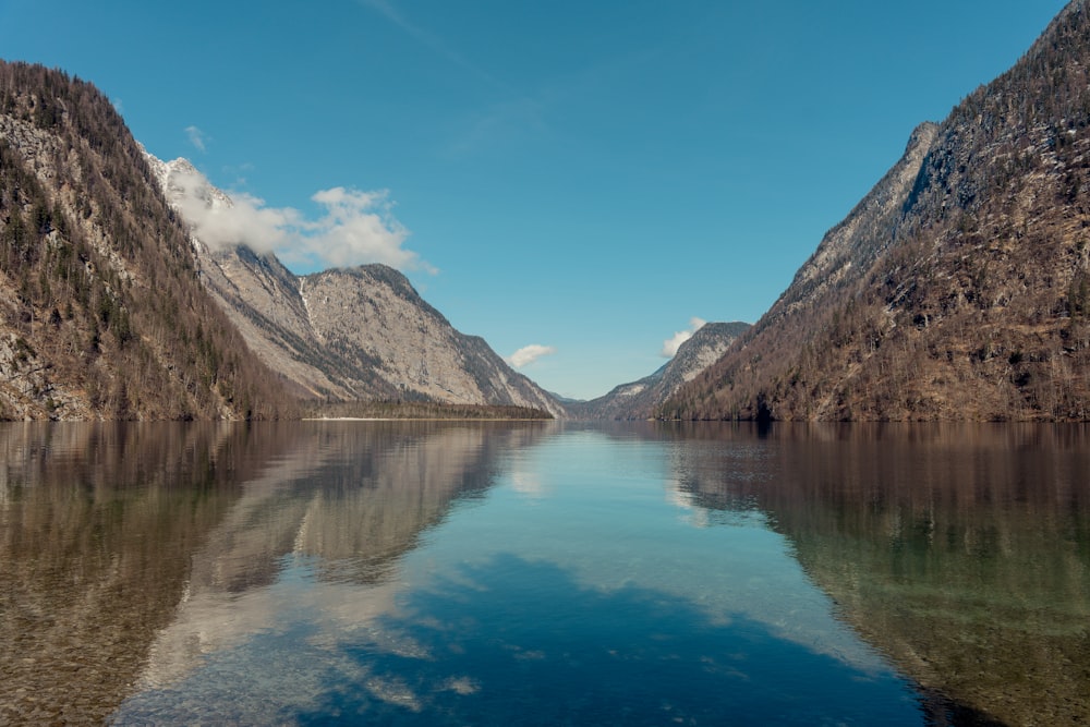 a large body of water surrounded by mountains