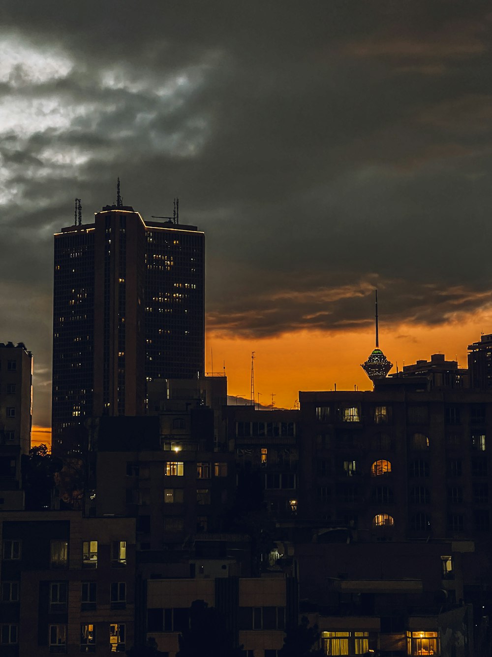 a view of a city skyline at night