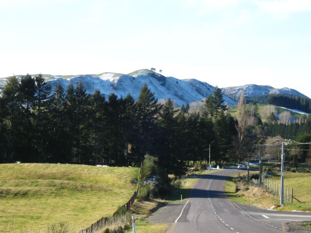 a road with a mountain in the background