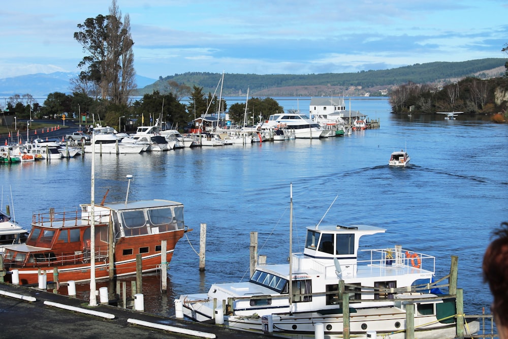 a group of boats that are sitting in the water