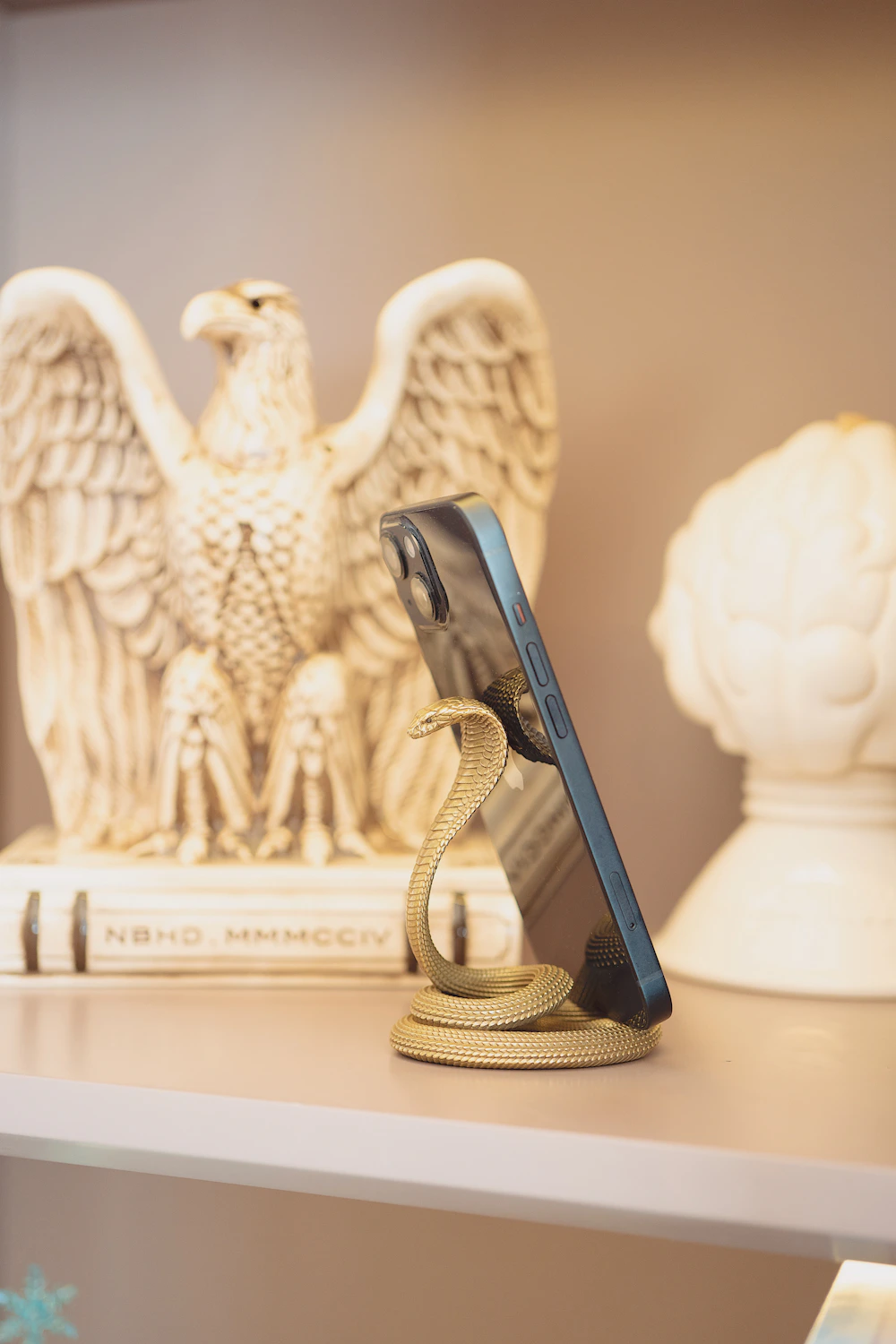 Mobile phone displayed on a phone stand