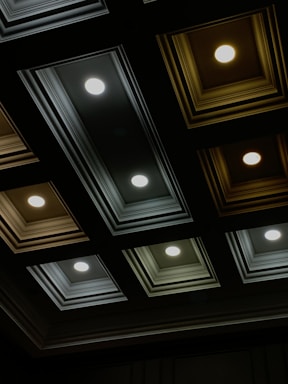 a group of lights that are on a ceiling