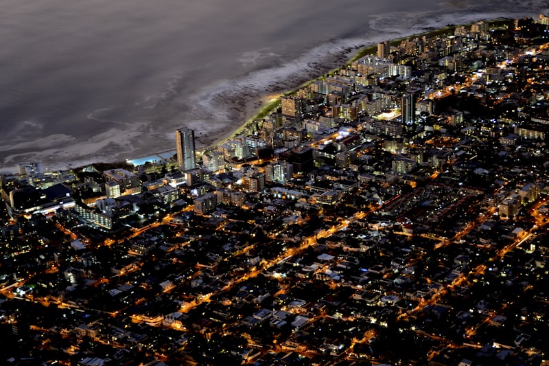 Aerial view of Cape Town city at night