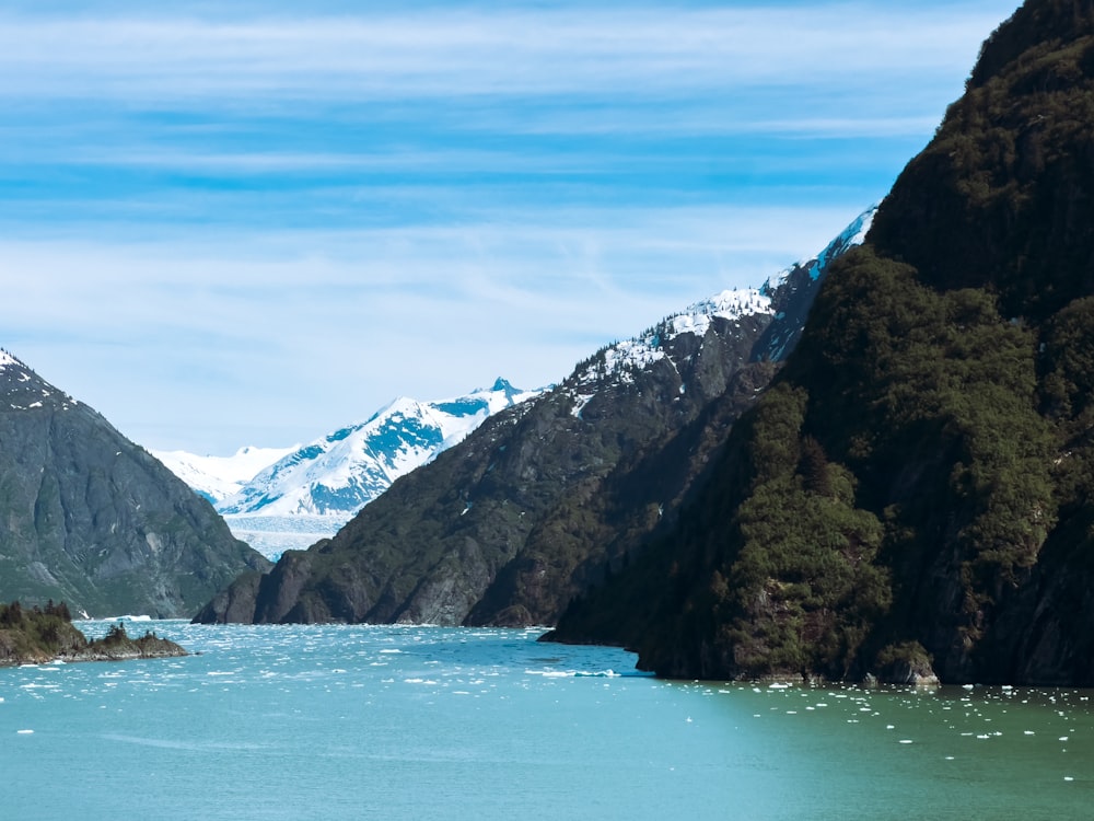 a large body of water surrounded by mountains