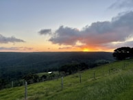 A picturesque sunset view over the garden landscape.