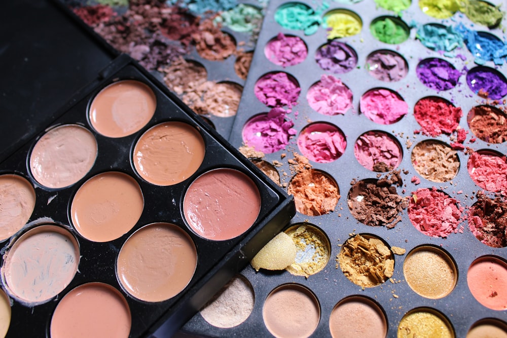a close up of a palette of makeup