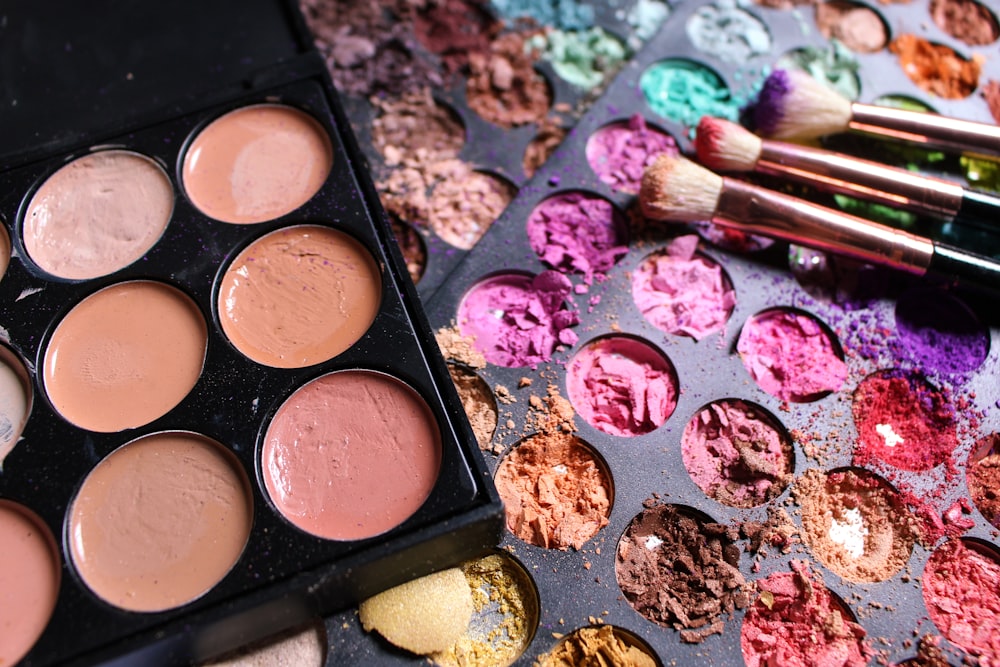 a close up of a palette of makeup