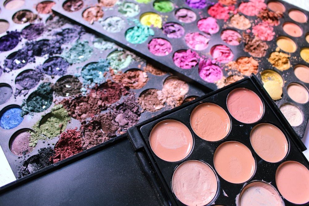 a close up of a palette of makeup