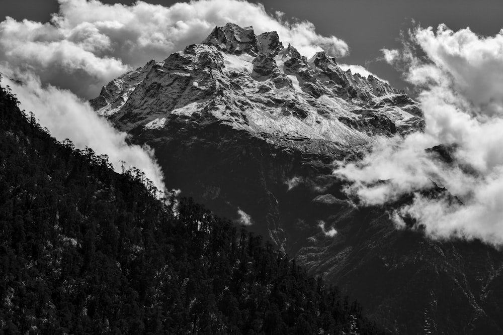 a black and white photo of a mountain