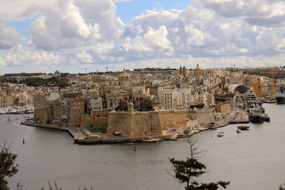 a large body of water surrounded by a city