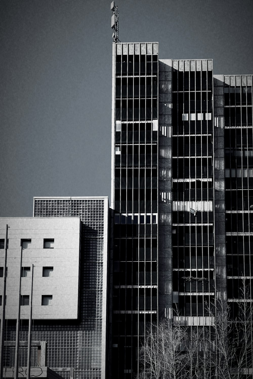 a black and white photo of a tall building