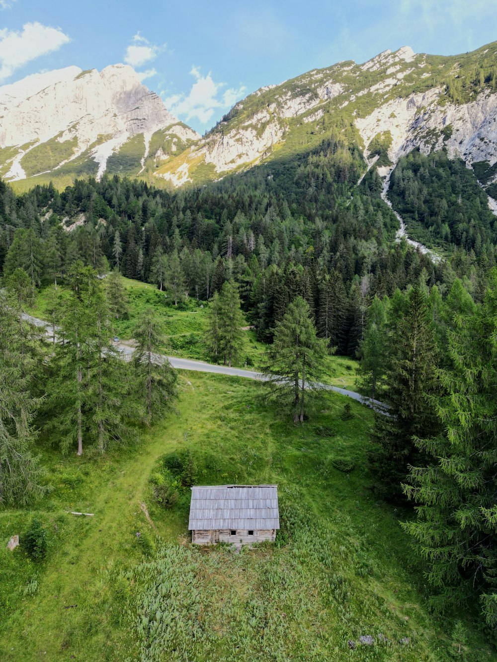 a small cabin in the middle of a forest