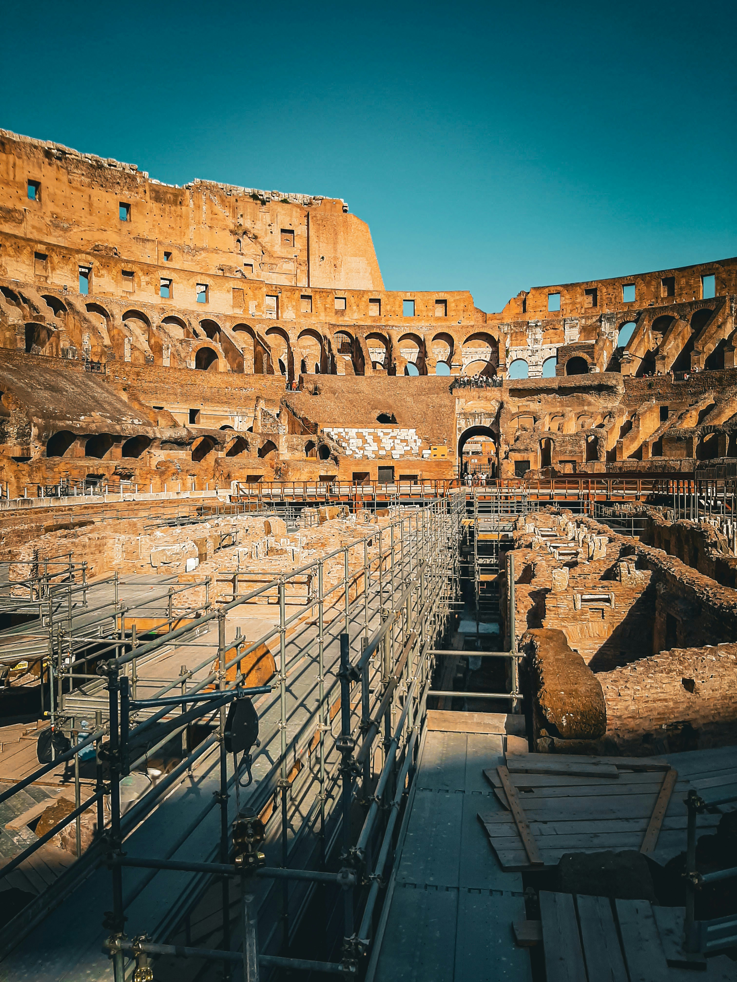 the interior of a large building with scaffolding around it