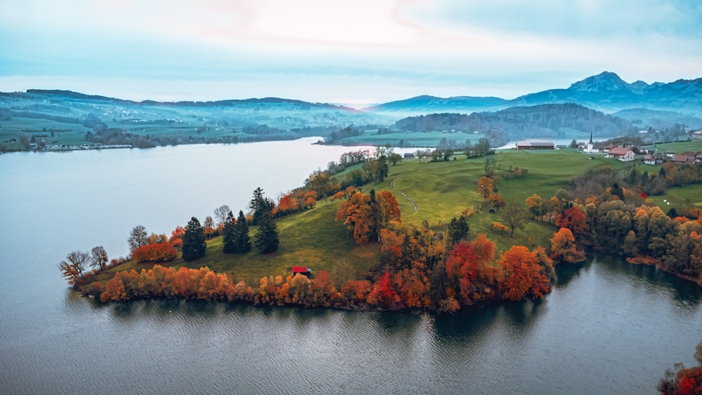 a small island in the middle of a lake