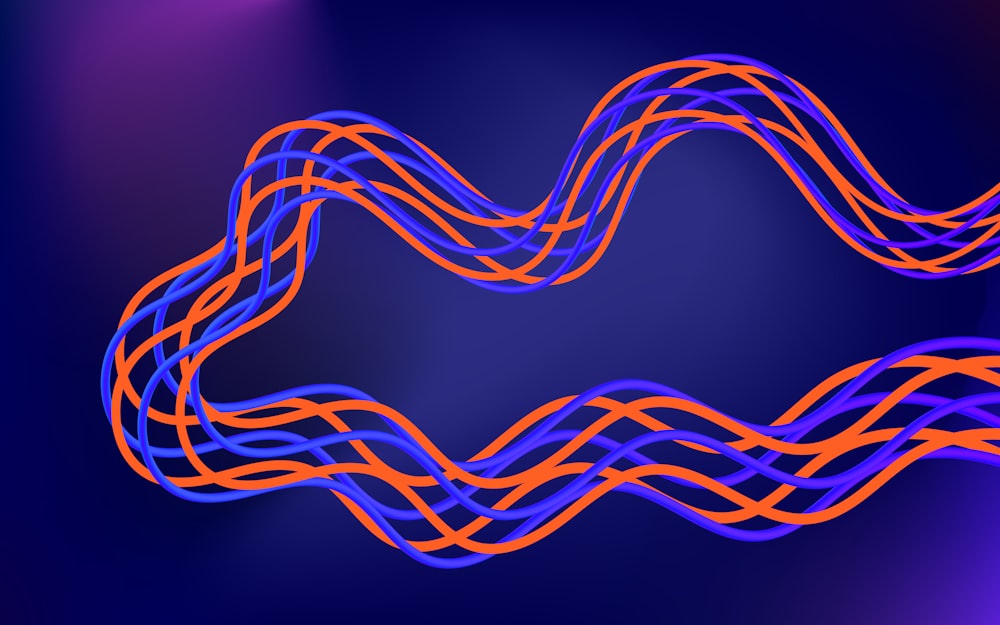 a blue and orange background with wavy lines