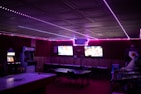 Stylish game room with vibrant lighting