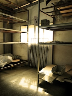 a room that has some shelves in it