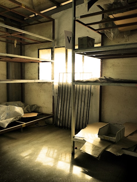 a room that has some shelves in it