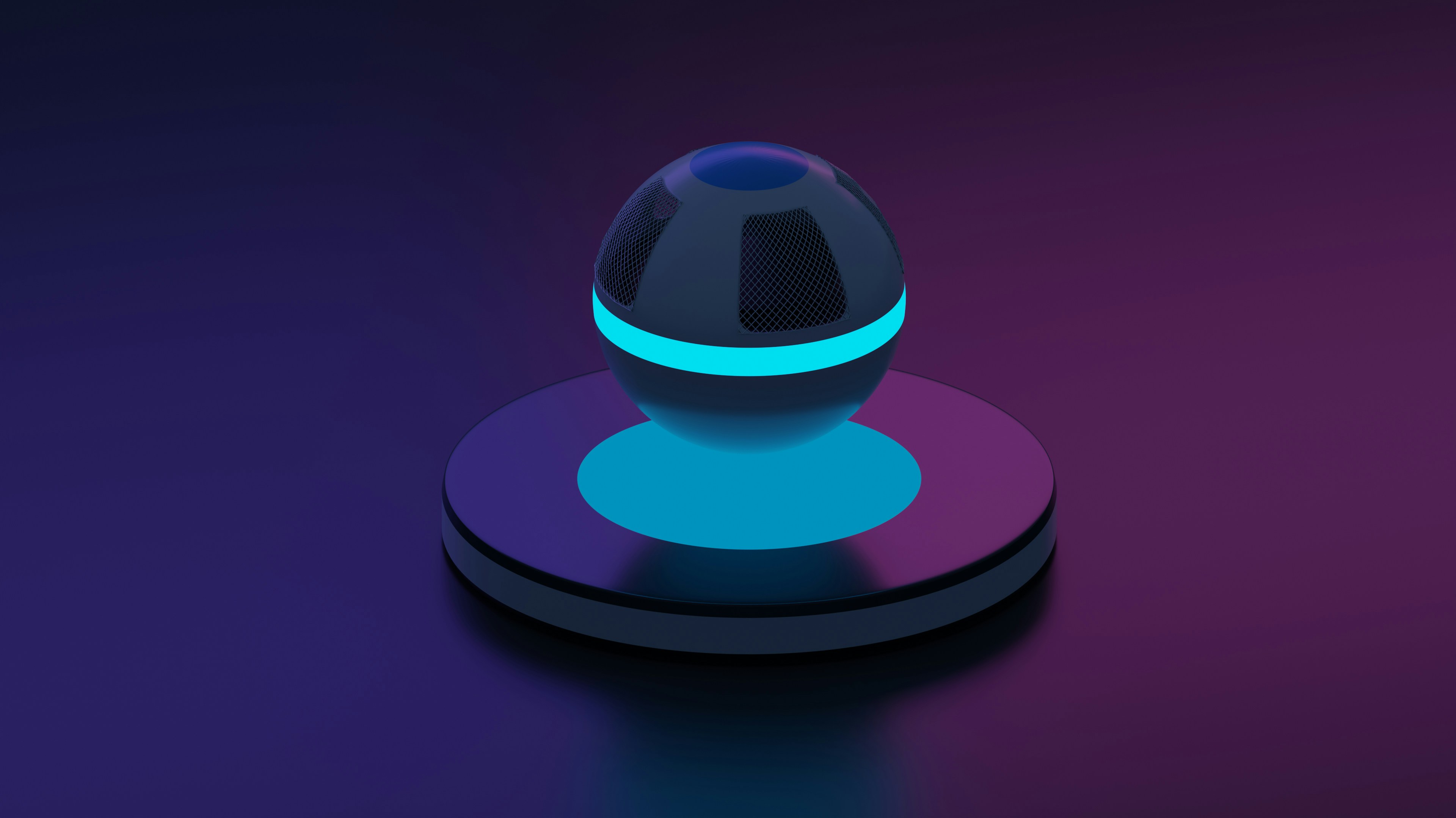 A blue and black object on a purple surface