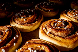 a close up of a bunch of doughnuts