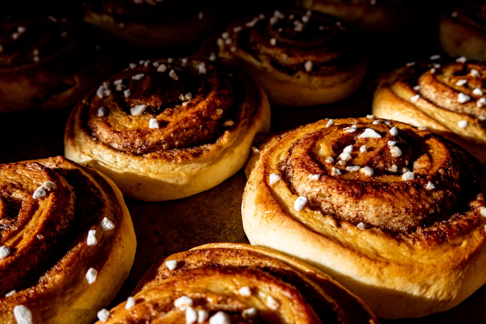 a close up of a bunch of doughnuts