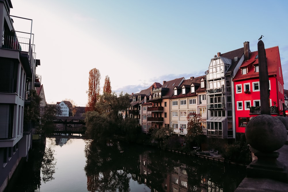 a river running through a city next to tall buildings