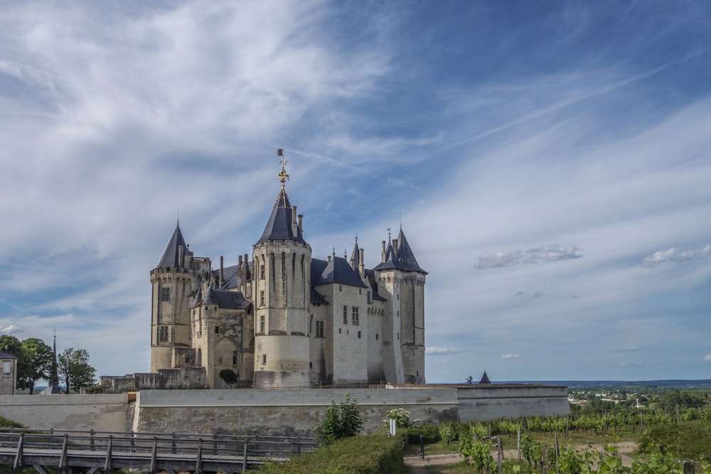 a castle with a bridge going across it