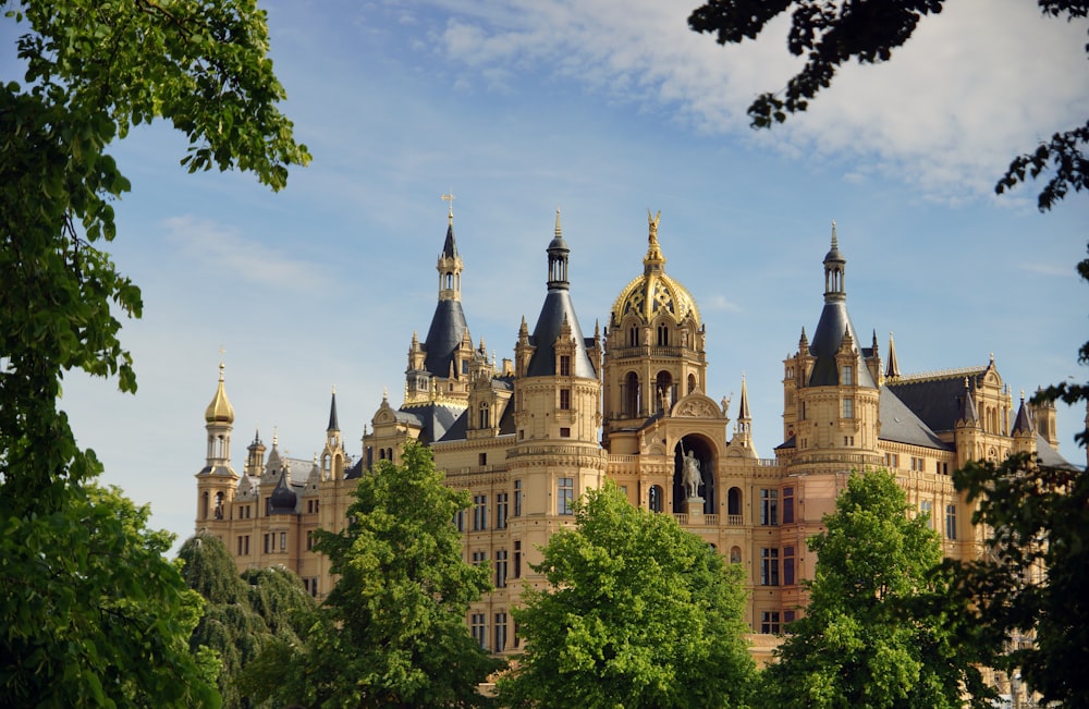 a large building with many spires on top of it