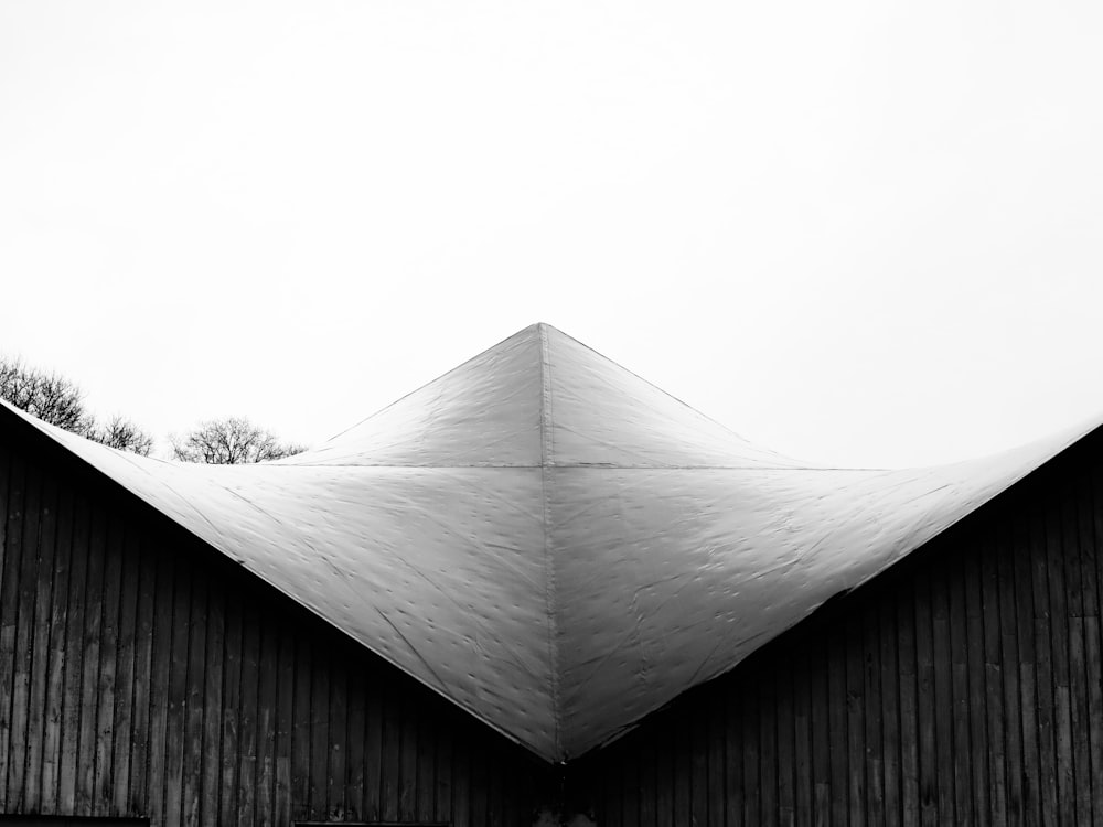 a black and white photo of a triangular building