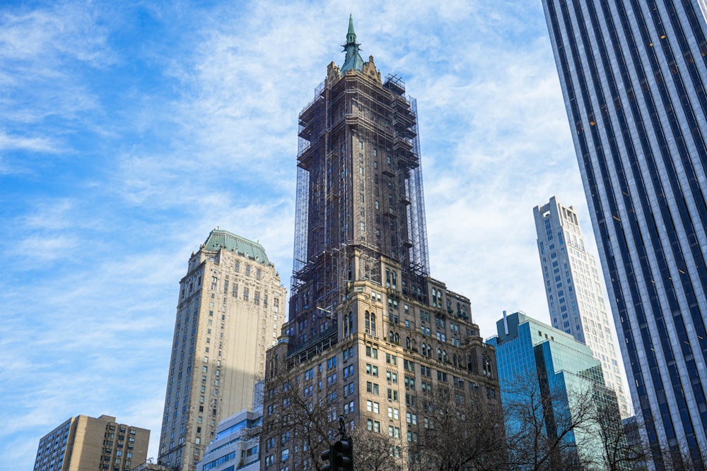 a very tall building with a sky background