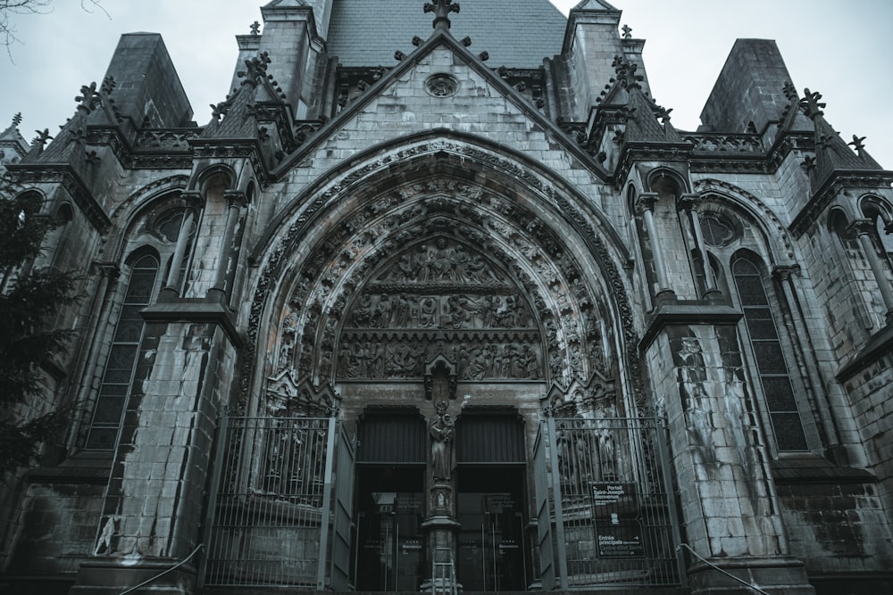 an old gothic church with a clock tower